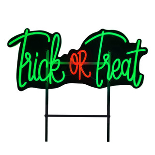 1-Ft. Neon Green & Red LED Trick or Treat Wall Decoration for Indoors & Covered Outdoors, Plug Operated