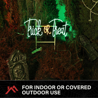 1-Ft. Neon Green & Red LED Trick or Treat Wall Decoration for Indoors & Covered Outdoors, Plug Operated