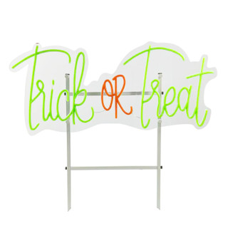 1-Ft. Neon Green & Red LED Trick or Treat Wall Decoration for Indoors & Covered Outdoors, Plug Operated