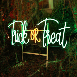 1-Ft. Neon Green & Red LED Trick or Treat Wall Decoration for Indoors & Covered Outdoors, Plug Operated