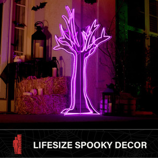 3.7-Ft. Neon Purple LED 3D Ghost Tree Decoration for Indoors & Covered Outdoors, Plug Operated