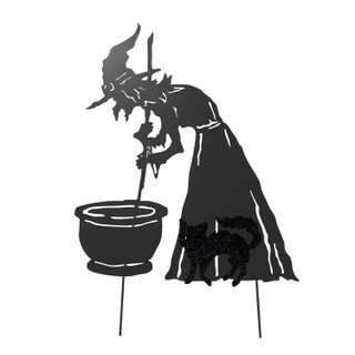 3-Ft. Black Metal Lighted Witch & Cat Decoration with Stake, Battery Operated (3 AA)