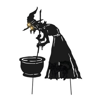 3-Ft. Black Metal Lighted Witch & Cat Decoration with Stake, Battery Operated (3 AA)
