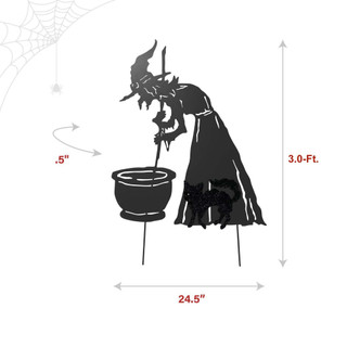 3-Ft. Black Metal Lighted Witch & Cat Decoration with Stake, Battery Operated (3 AA)