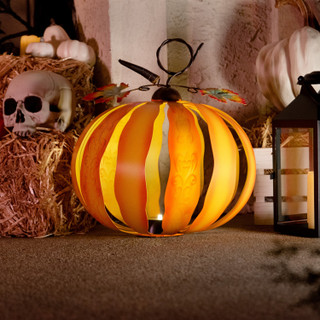 1.2-Ft. Metal LED 3D Pumpkin Lantern Decoration for Indoors & Covered Outdoors, Battery Operated (3 AA)
