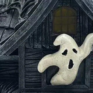 1-Ft. Animated LED Haunted House with Flying Witches Halloween Decoration, Battery Operated (3 AAA)