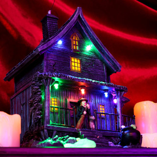 1-Ft. Animated LED Haunted House with Flying Witches Halloween Decoration, Battery Operated (3 AAA)