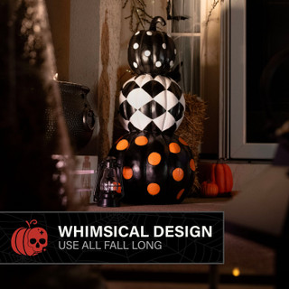 2.4-Ft. Designer Polka Dot Checkerboard Pumpkin Stack Halloween Decoration