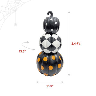 2.4-Ft. Designer Polka Dot Checkerboard Pumpkin Stack Halloween Decoration