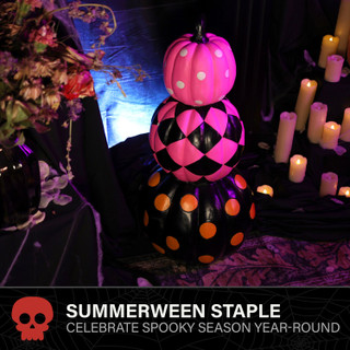 2.4-Ft. Designer Polka Dot Checkerboard Summerween Pumpkin Stack Halloween Decoration