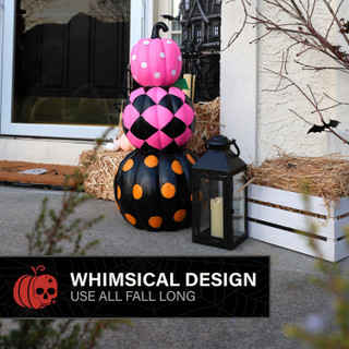 2.4-Ft. Designer Polka Dot Checkerboard Summerween Pumpkin Stack Halloween Decoration