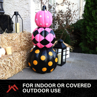 2.4-Ft. Designer Polka Dot Checkerboard Summerween Pumpkin Stack Halloween Decoration