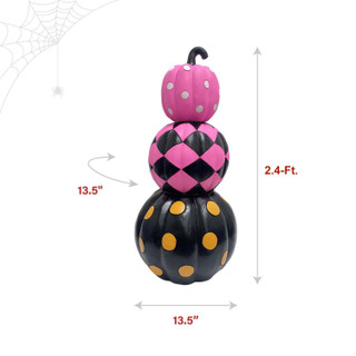 2.4-Ft. Designer Polka Dot Checkerboard Summerween Pumpkin Stack Halloween Decoration