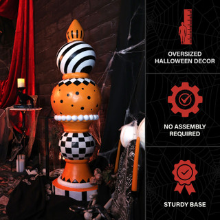 3.9-Ft. Halloween Finial with Multicolor Polka Dot, Checkerboard & Swirl