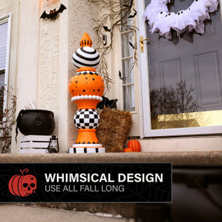 3.9-Ft. Halloween Finial with Multicolor Polka Dot, Checkerboard & Swirl