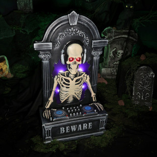 3-Ft. Tombstone Skeleton DJ Animatronic with Light and Music