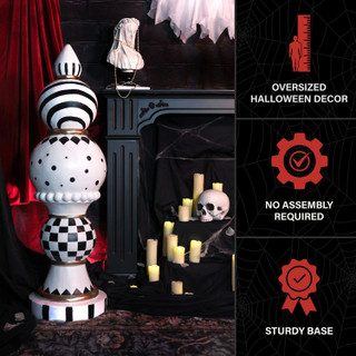3.9-Ft. Halloween Finial with Black & White Polka Dot, Checkerboard & Swirl