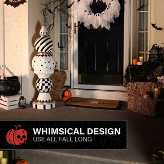3.9-Ft. Halloween Finial with Black & White Polka Dot, Checkerboard & Swirl