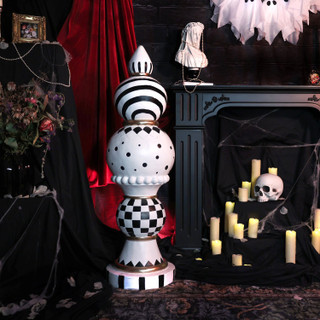 3.9-Ft. Halloween Finial with Black & White Polka Dot, Checkerboard & Swirl