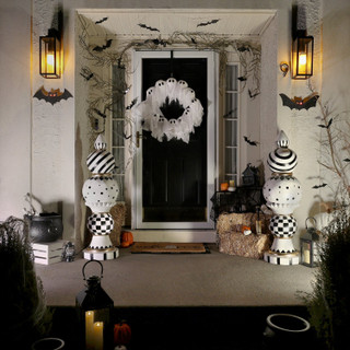 3.9-Ft. Halloween Finial with Black & White Polka Dot, Checkerboard & Swirl