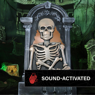 3-Ft. Tombstone Skeleton with Drum Animatronic with Light and Music