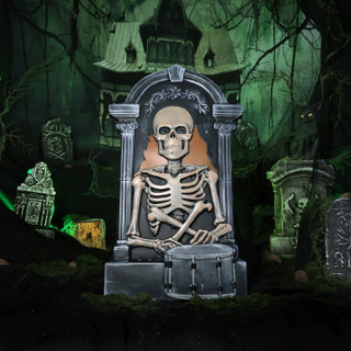 3-Ft. Tombstone Skeleton with Drum Animatronic with Light and Music