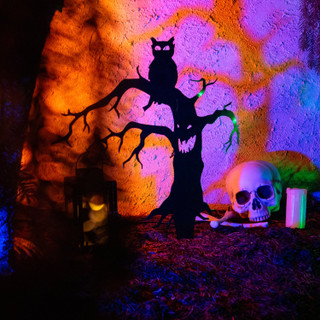 2-Ft. LED Metal Spooky Tree with Owl & Lantern for Indoors & Covered Outdoors, Plug Operated