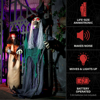 5.6-Ft. Standing Witch with a Creepy Girl Animatronic
