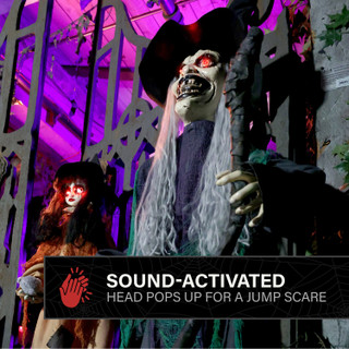 5.6-Ft. Standing Witch with a Creepy Girl Animatronic
