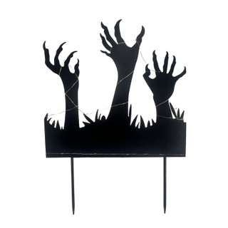 2-Ft. LED Metal Zombie Hands Coming From Ground Decoration for Indoors & Covered Outdoors, Solar Powered