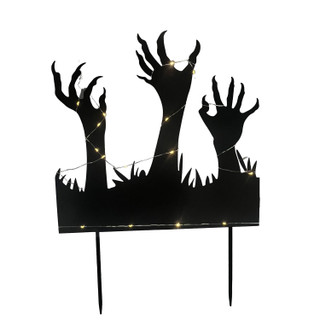 2-Ft. LED Metal Zombie Hands Coming From Ground Decoration for Indoors & Covered Outdoors, Solar Powered