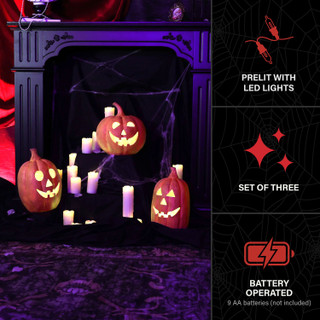3-Piece Spooky Lighted LED Jack O Lantern Set, Battery Operated (9 AA)