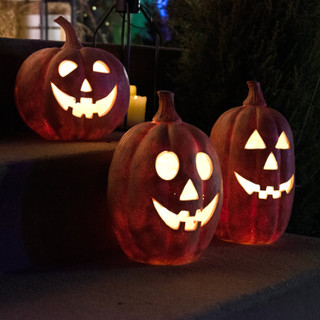 3-Piece Spooky Lighted LED Jack O Lantern Set, Battery Operated (9 AA)