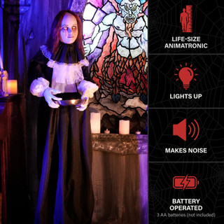 5.3-Ft. Standing Animated Creepy Lady Holding Plate Animatronic