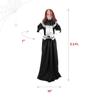 5.3-Ft. Standing Animated Creepy Lady Holding Plate Animatronic