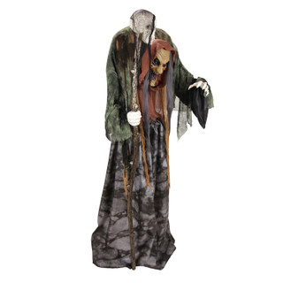 5.6-Ft.Standing Animated Hunchback Witch with Skull-Topped Staff Animatronic