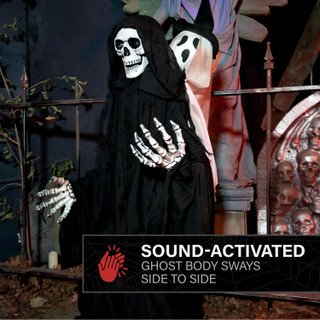 3.9-Ft. Sitting Reaper with Hide and Seek Ghost Animatronic