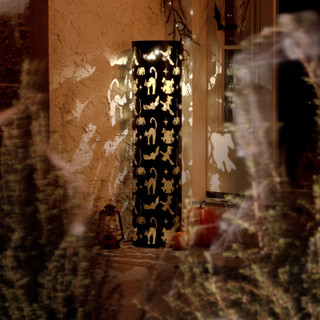2.7-Ft. Decorative Metal Pillar Lantern with Cat & Ghost Cutouts, Battery Operated (3 AA)