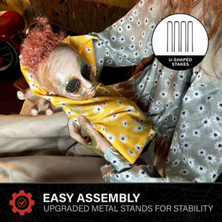 3.8-Ft. Sitting Animated Creepy Woman Holding Doll Animatronic