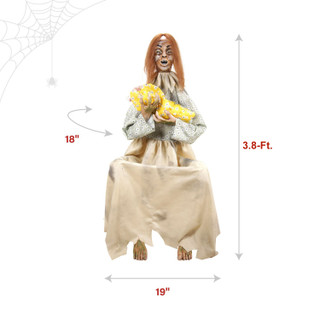 3.8-Ft. Sitting Animated Creepy Woman Holding Doll Animatronic