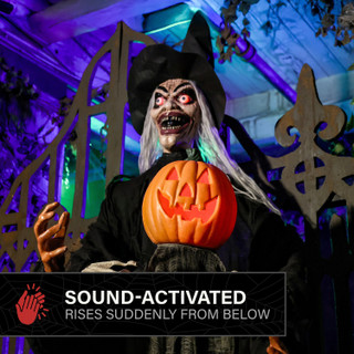 6.1-Ft. Standing Animated Witch with Pumpkin Man Animatronic