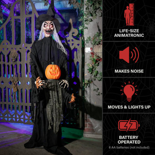 6.1-Ft. Standing Animated Witch with Pumpkin Man Animatronic