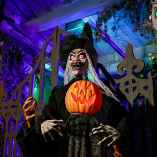 6.1-Ft. Standing Animated Witch with Pumpkin Man Animatronic
