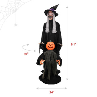 6.1-Ft. Standing Animated Witch with Pumpkin Man Animatronic