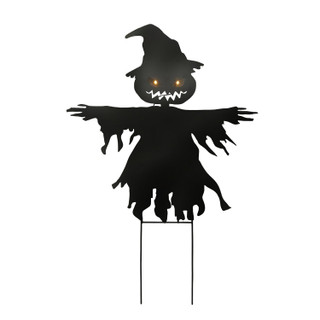 3-Ft. Black Metal Scarecrow Decoration with LED Eyes, Battery Operated (3 AA)