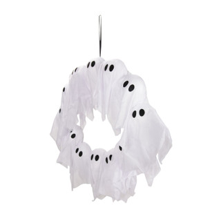2-Ft. Lighted Black & White Ghost Wreath for Indoors & Covered Outdoors, Battery Operated (3 AA)