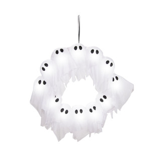 2-Ft. Lighted Black & White Ghost Wreath for Indoors & Covered Outdoors, Battery Operated (3 AA)