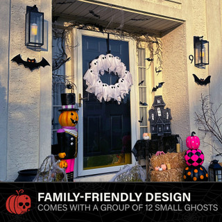 2-Ft. Lighted Black & White Ghost Wreath for Indoors & Covered Outdoors, Battery Operated (3 AA)