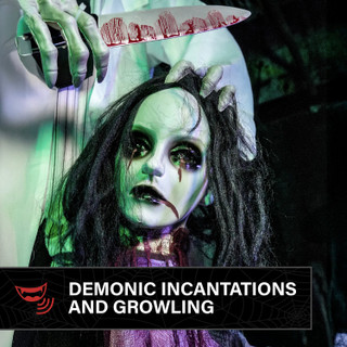 5.6-Ft. Standing Animated Zombie with Bloody Knife & Decapitated Head Animatronic