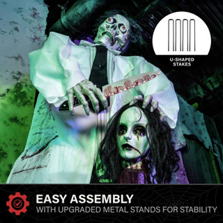 5.6-Ft. Standing Animated Zombie with Bloody Knife & Decapitated Head Animatronic